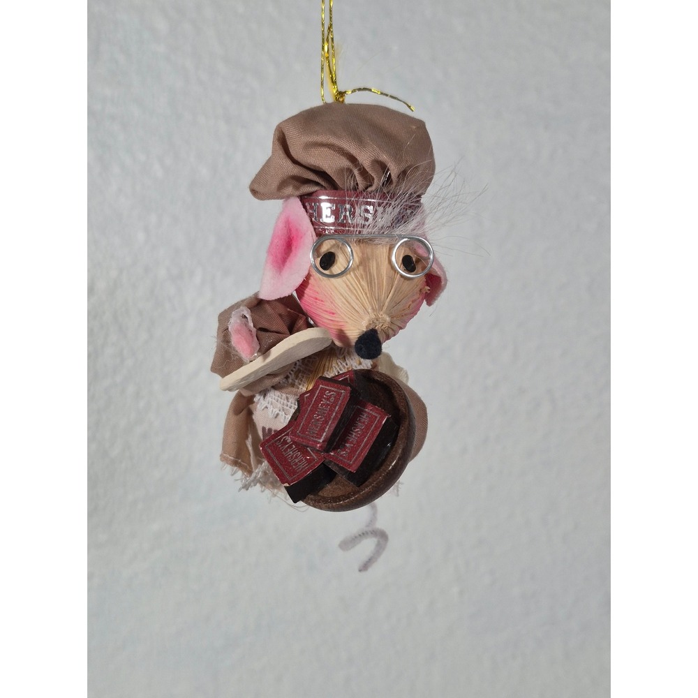 Vtg Kurt Adler Hershey's Mouse Baker Christmas Ornament Corn Husk Chef Chocolate